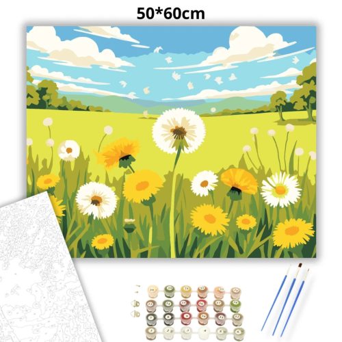 Napsugaras pitypangok - számfestő készlet - Számfestő.hu - 50×60cm - Keretre feszítve