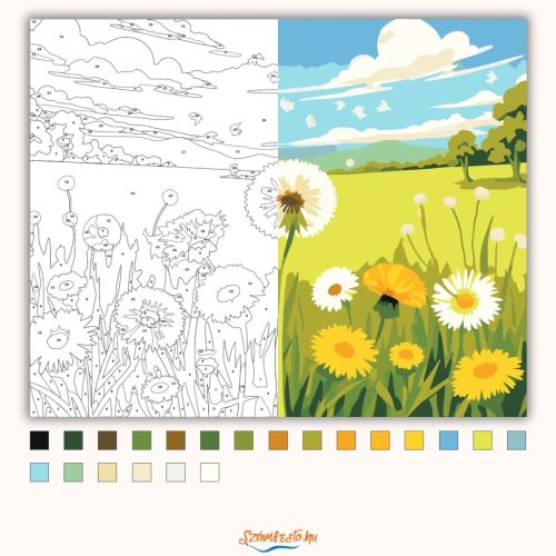 Napsugaras pitypangok - számfestő készlet - Számfestő.hu - 60×70cm - Keretre feszítve