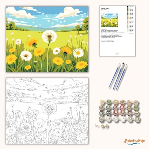 Napsugaras pitypangok - számfestő készlet - Számfestő.hu - 80×100cm - Keret nélkül