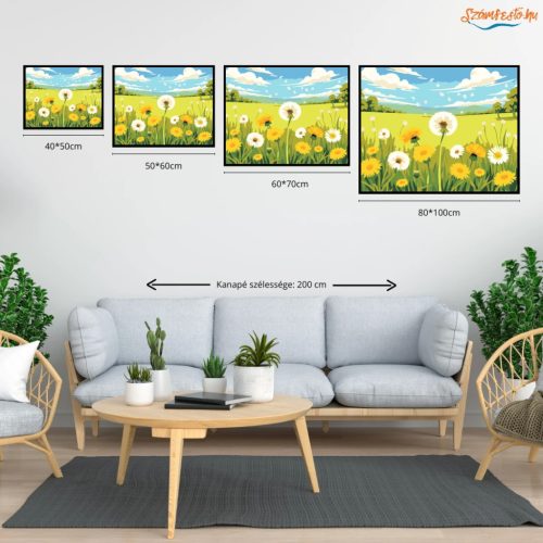 Napsugaras pitypangok - számfestő készlet - Számfestő.hu - 80×100cm - Keretre feszítve