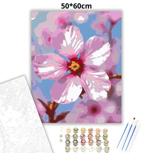 Cseresznyevirág ragyogása - számfestő készlet - Számfestő.hu - 50×60cm - Keretre feszítve