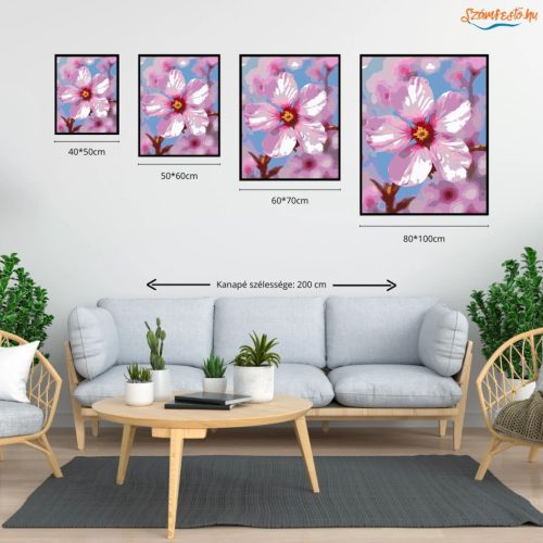 Cseresznyevirág ragyogása - számfestő készlet - Számfestő.hu - 50×60cm - Keret nélkül