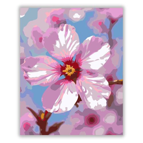 Cseresznyevirág ragyogása - számfestő készlet - Számfestő.hu - 50×60cm - Keretre feszítve