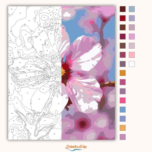 Cseresznyevirág ragyogása - számfestő készlet - Számfestő.hu - 60×70cm - Keretre feszítve