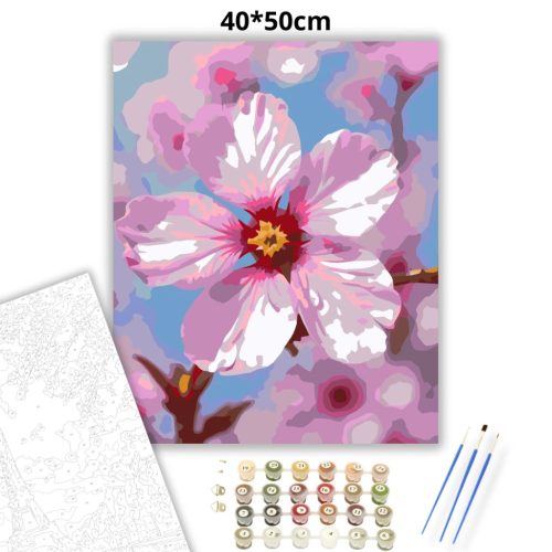 Cseresznyevirág ragyogása - számfestő készlet - Számfestő.hu - 40×50cm - Keretre feszítve