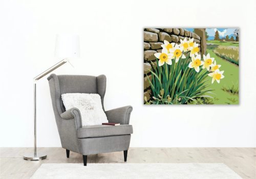 Nárciszok a kőfalnál - számfestő készlet - Számfestő.hu - 50×60cm - Keret nélkül