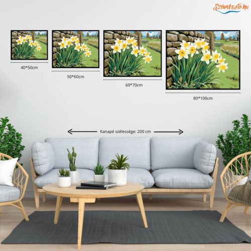 Nárciszok a kőfalnál - számfestő készlet - Számfestő.hu - 60×70cm - Keret nélkül