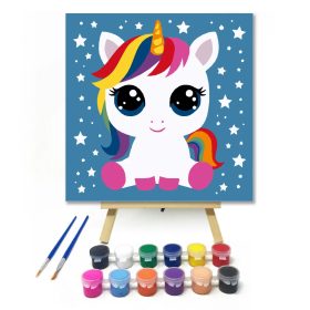 Csillagszemű unikornis - gyerek számfestő készlet - Számfestő.hu - 20×20cm - Keret nélkül