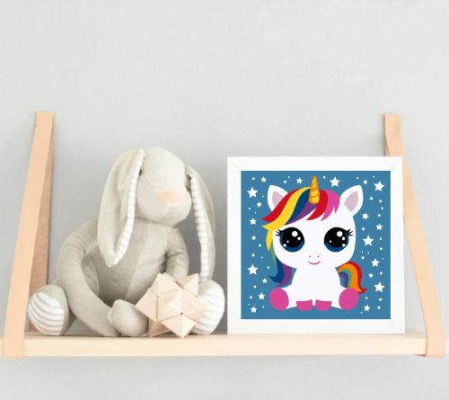 Csillagszemű unikornis - gyerek számfestő készlet - Számfestő.hu - 20×20cm - Keret nélkül