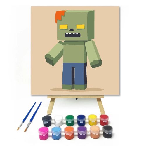 Négyzetes zombi - gyerek számfestő készlet - Számfestő.hu - 20×20cm - Keret nélkül