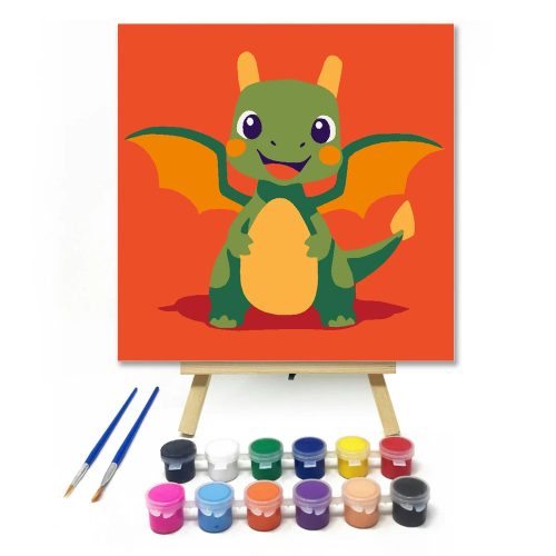 Mosolygós sárkány - gyerek számfestő készlet - Számfestő.hu - 20×20cm - Keretre feszítve