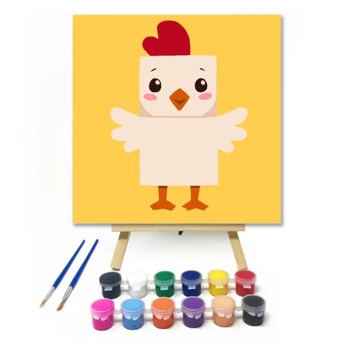 Vidám csirke tánca - gyerek számfestő készlet - Számfestő.hu - 20×20cm - Keret nélkül
