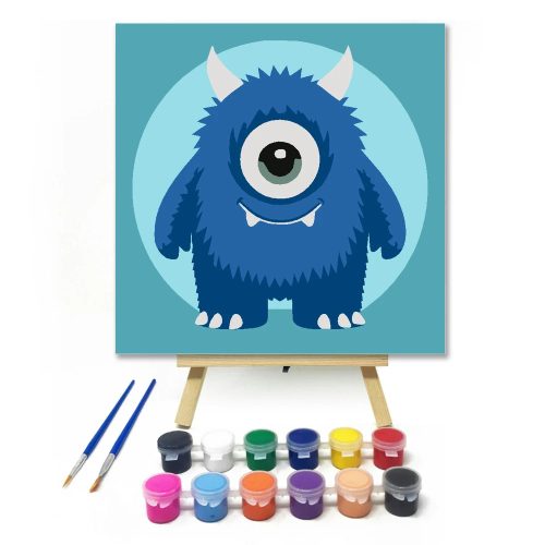 Kedves szörnyecske mosolya - gyerek számfestő készlet - Számfestő.hu - 20×20cm - Keretre feszítve