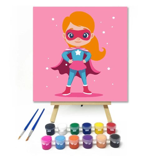 Szuperlány - gyerek számfestő készlet - Számfestő.hu - 20×20cm - Keret nélkül