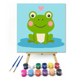 Mosolygós béka szíve - gyerek számfestő készlet - Számfestő.hu - 20×20cm - Keret nélkül