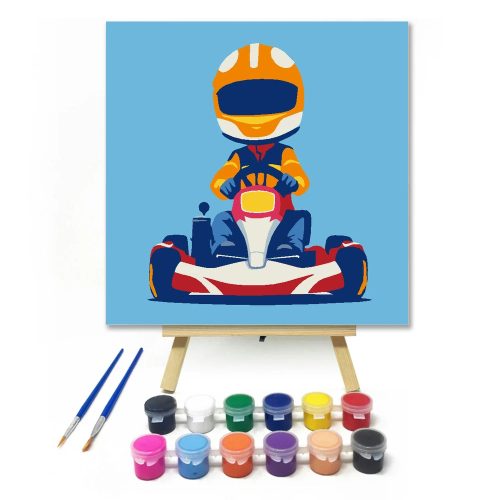 Fürge gokartos - gyerek számfestő készlet - Számfestő.hu - 20×20cm - Keret nélkül