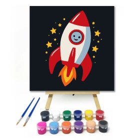 Vidám űrhajó száguldása - gyerek számfestő készlet - Számfestő.hu - 20×20cm - Keret nélkül