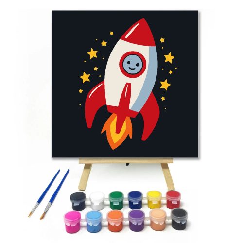 Vidám űrhajó száguldása - gyerek számfestő készlet - Számfestő.hu - 40×40cm - Keret nélkül