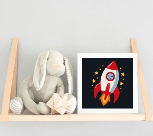Vidám űrhajó száguldása - gyerek számfestő készlet - Számfestő.hu - 20×20cm - Keret nélkül