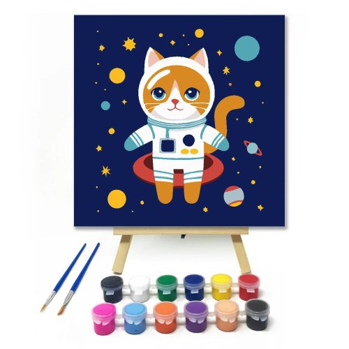 Álmodozó űrcica kalandja - gyerek számfestő készlet - Számfestő.hu - 20×20cm - Keretre feszítve
