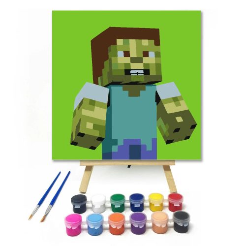 Kockás zombi - gyerek számfestő készlet - Számfestő.hu - 20×20cm - Keretre feszítve