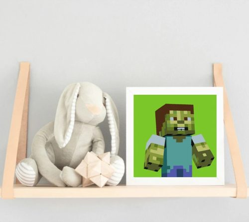 Kockás zombi - gyerek számfestő készlet - Számfestő.hu - 20×20cm - Keretre feszítve