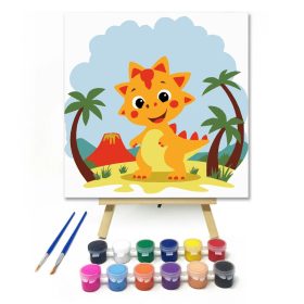 Vidám dinoszaurusz nyara - gyerek számfestő készlet - Számfestő.hu - 20×20cm - Keret nélkül