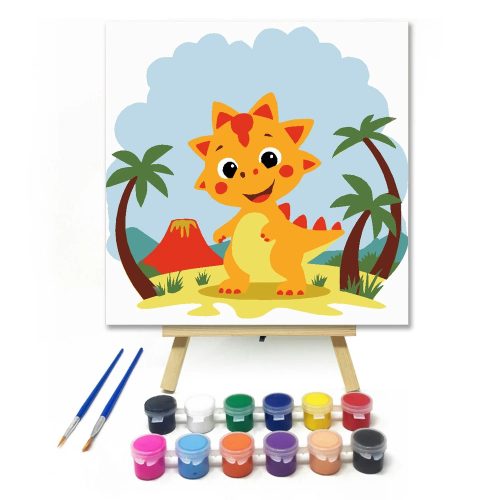 Vidám dinoszaurusz nyara - gyerek számfestő készlet - Számfestő.hu - 30×30cm - Keret nélkül