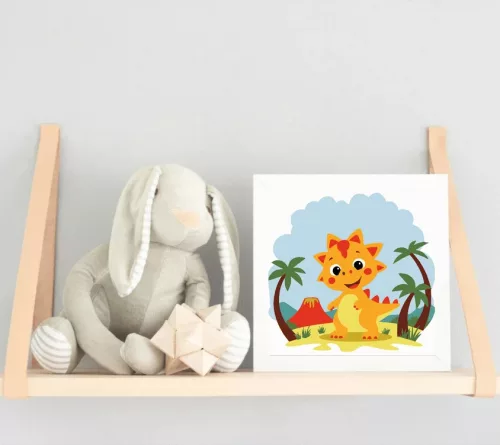 Vidám dinoszaurusz nyara - gyerek számfestő készlet - Számfestő.hu - 30×30cm - Keretre feszítve