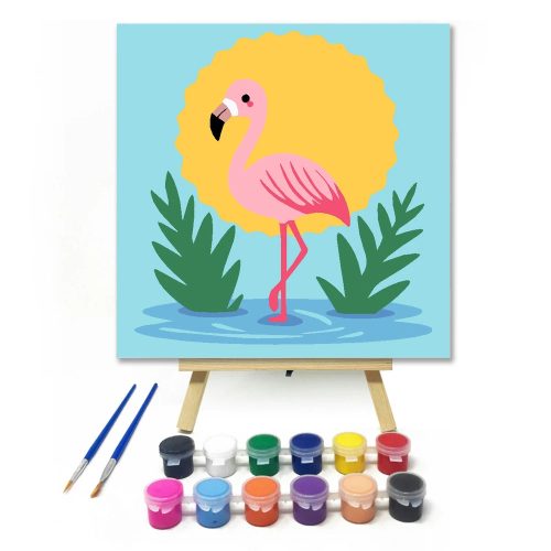 Flamingó a napfényben - gyerek számfestő készlet - Számfestő.hu - 30×30cm - Keret nélkül