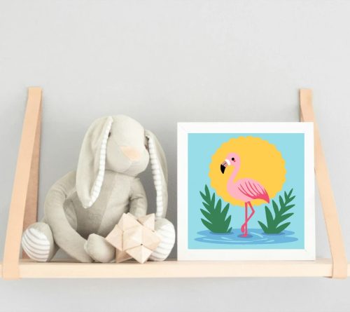 Flamingó a napfényben - gyerek számfestő készlet - Számfestő.hu - 20×20cm - Keretre feszítve