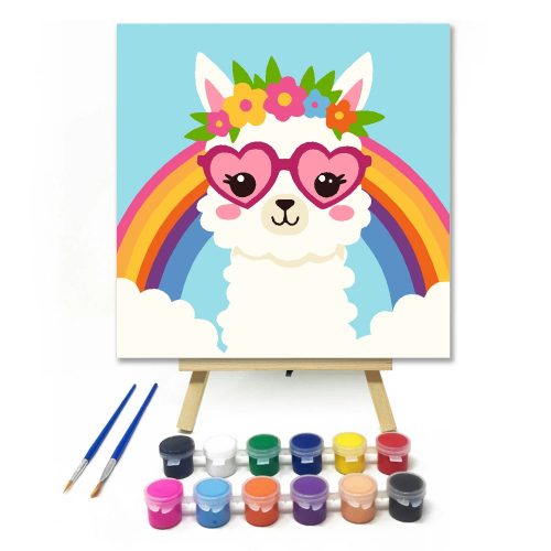 Napszemüveges lámácska - gyerek számfestő készlet - Számfestő.hu - 50×50cm - Keretre feszítve