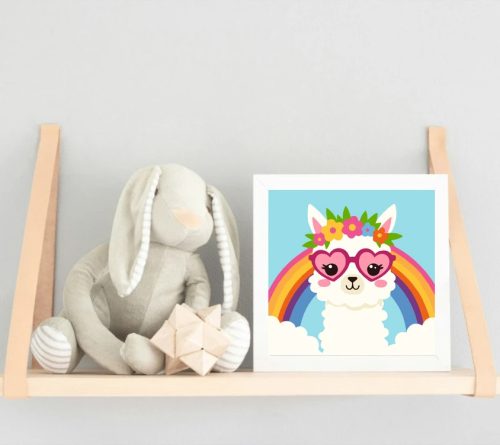 Napszemüveges lámácska - gyerek számfestő készlet - Számfestő.hu - 20×20cm - Keret nélkül