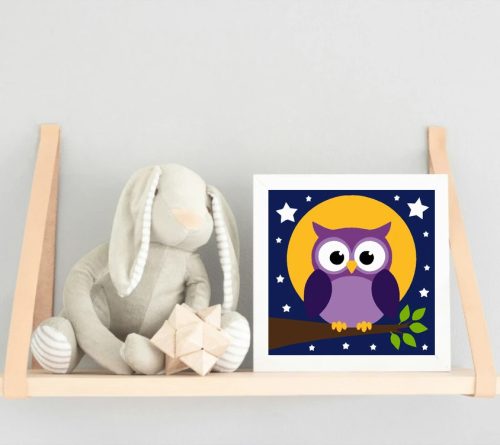Éjszakai lila bagoly - gyerek számfestő készlet - Számfestő.hu - 20×20cm - Keretre feszítve