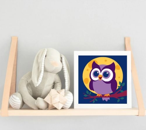 Mosolygós bagoly a holdfényben - gyerek számfestő készlet - Számfestő.hu - 20×20cm - Keretre feszítve