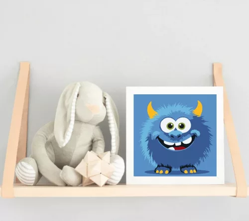 Mosolygós kék szörnyecske - gyerek számfestő készlet - Számfestő.hu - 20×20cm - Keret nélkül