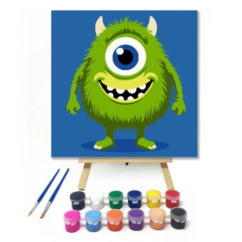 Mosolygós zöld szörnyike - gyerek számfestő készlet - Számfestő.hu - 20×20cm - Keret nélkül