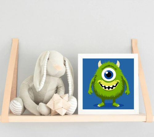 Mosolygós zöld szörnyike - gyerek számfestő készlet - Számfestő.hu - 40×40cm - Keret nélkül