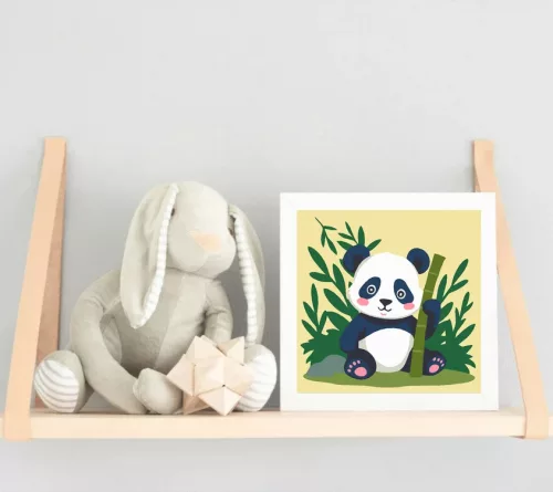 Békés pandamaci bambusszal - gyerek számfestő készlet - Számfestő.hu - 40×40cm - Keret nélkül