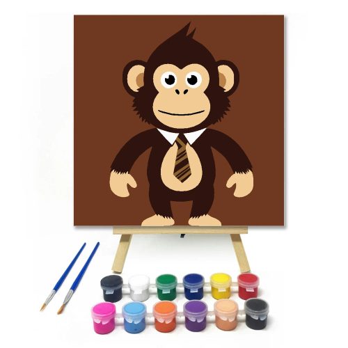 Nyakkendős makimajom - gyerek számfestő készlet - Számfestő.hu - 50×50cm - Keretre feszítve