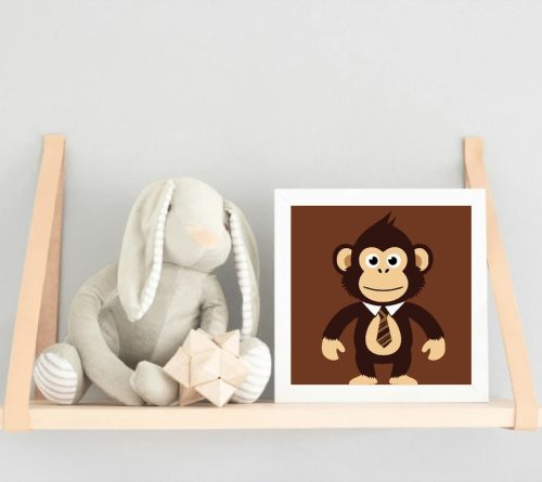 Nyakkendős makimajom - gyerek számfestő készlet - Számfestő.hu - 20×20cm - Keretre feszítve