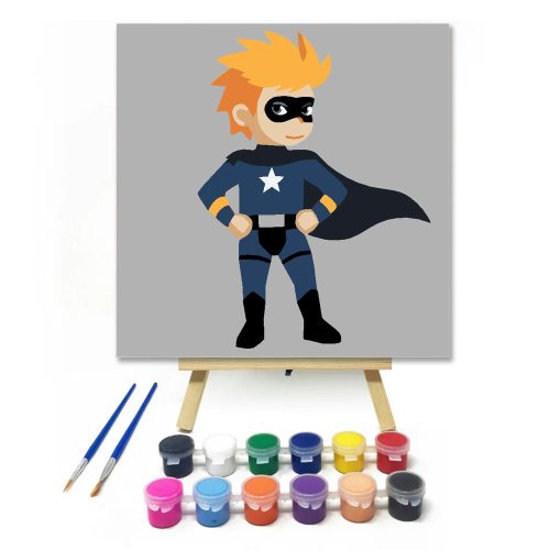 Fekete köpenyes szuperhős - gyerek számfestő készlet - Számfestő.hu - 40×40cm - Keret nélkül