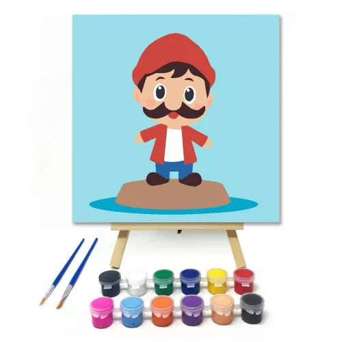 Bajuszos kis figura - gyerek számfestő készlet - Számfestő.hu - 20×20cm - Keretre feszítve