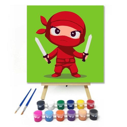 Kalandos kis nindzsa - gyerek számfestő készlet - Számfestő.hu - 20×20cm - Keretre feszítve