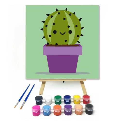 Mosolygós kaktusz - gyerek számfestő készlet - Számfestő.hu - 20×20cm - Keretre feszítve