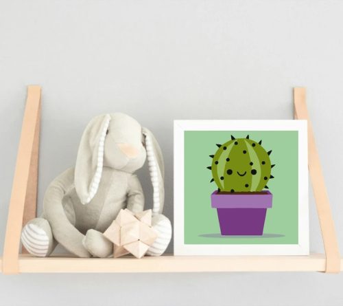 Mosolygós kaktusz - gyerek számfestő készlet - Számfestő.hu - 20×20cm - Keretre feszítve