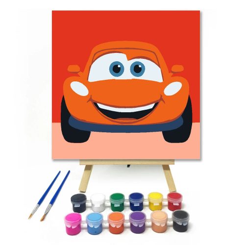 Vidám autó mosolya - gyerek számfestő készlet - Számfestő.hu - 50×50cm - Keretre feszítve