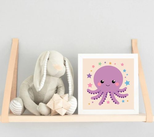 Kis lila polip - gyerek számfestő készlet - Számfestő.hu - 20×20cm - Keretre feszítve