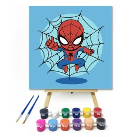 Kalandos pókhálós hős - gyerek számfestő készlet - Számfestő.hu - 20×20cm - Keret nélkül