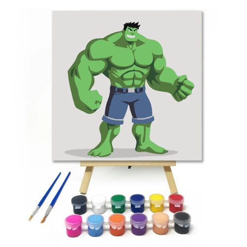 Izmos zöld óriás - gyerek számfestő készlet - Számfestő.hu - 20×20cm - Keret nélkül